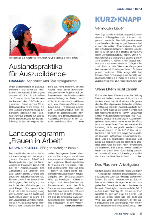 Landesprogramm "Frauen in Arbeit" - Netzwerkstelle "FiB" gab wichtigen Impuls (Heft 5/2018)
