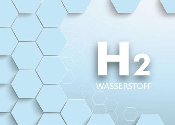 H2 Schriftzug auf blauer Hexagon Struktur