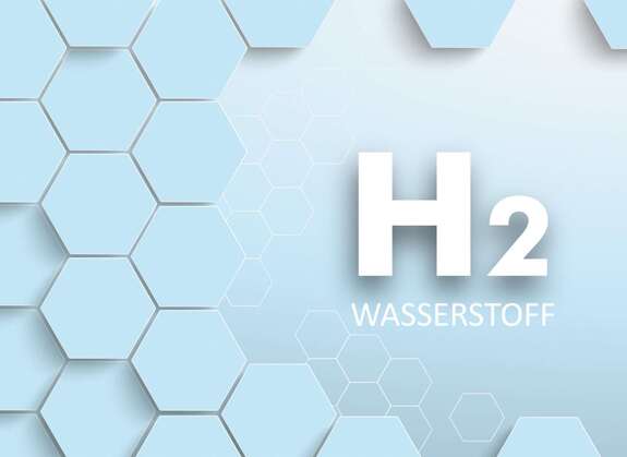 H2 Schriftzug auf blauer Hexagon Struktur