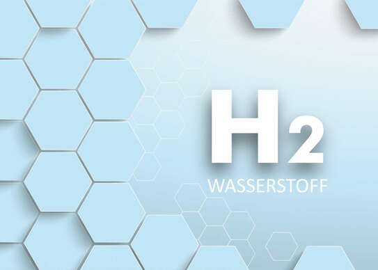 H2 Schriftzug auf blauer Hexagon Struktur