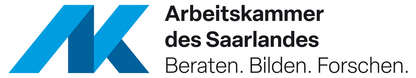 Logo, Schriftzug "Arbeitskammer des Saarlandes, beraten, bilden forschen", großes blaues AK