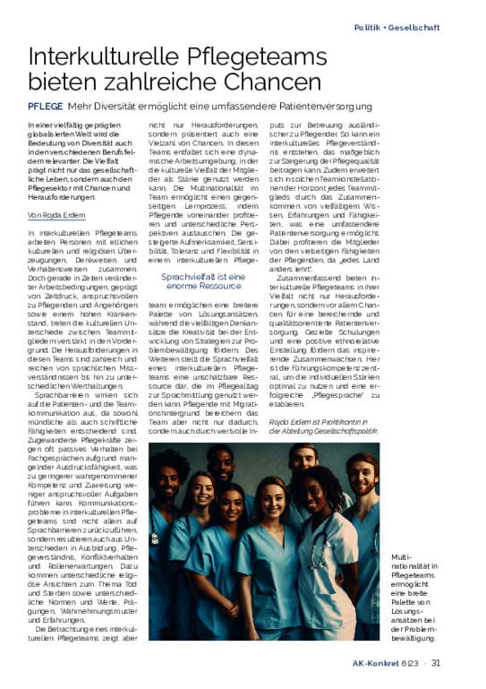 Interkulturelle Pflegeteams bieten zahlreiche Chancen (Heft 6, Dez 2023) - PFLEGE Mehr Diversität ermöglicht eine umfassendere Patientenversorgung