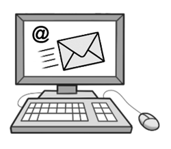 Computer mit Symbolen für Mail und Newsletter auf dem Bildschirm
