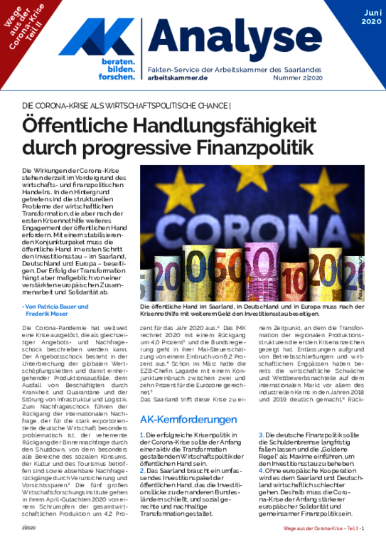 Die Corona-Krise als wirtschaftspolitische Chance - Öffentliche Handlungsfähigkeit durch progressive Finanzpolitik
(Ausgabe 2 - Juni 2020)
