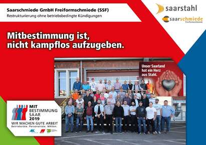 Ausstellerplakat Saarschmiede Formfreischmiede GmbH: Restrukturierung ohne betriebsbedingte Kündigungen