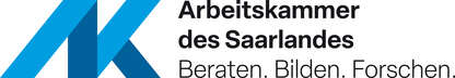 AK-Logo, blaues AK, Schriftzug Arbeitskammer des Saarlandes, Beraten, Bilden Forschen