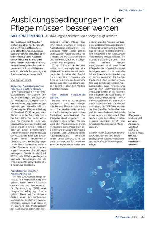 Ausbildungsbedingungen in der Pflege müssen besser werden Ausbildungsbedingungen in der Pflege müssen besser werden - AK-Konkret, Heft 6, Dezember 2025