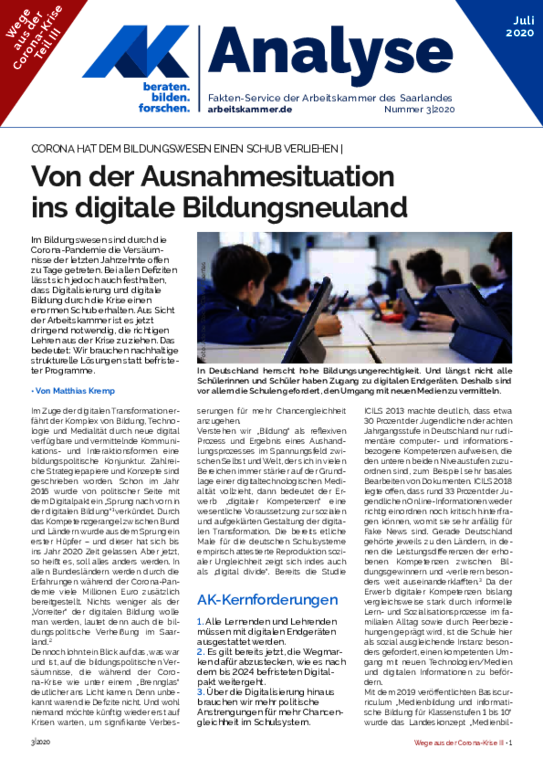 Corona hat dem Bildungswesen einen Schub verliehen - Von der Ausnahmesituation ins digitale Bildungsneuland (Ausgabe 3 - Juli 2020)