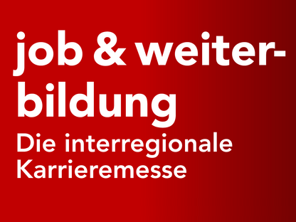 Weißer Schriftzug "job & weiterbildung" in weiß auf rotem Hintergrund