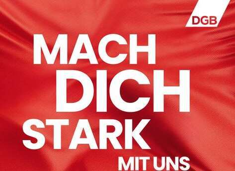 Schriftzug "Mach dich start mit uns" in weißer Schrift auf rotem Hintergrund