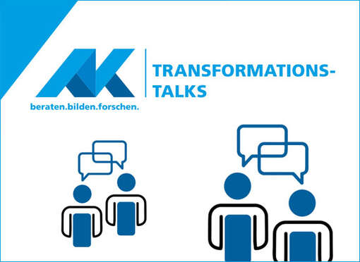 Blauer Schriftzug "AK Transformationstalk" auf weißem Hintergrund