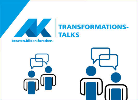 Blauer Schriftzug "AK Transformationstalk" auf weißem Hintergrund