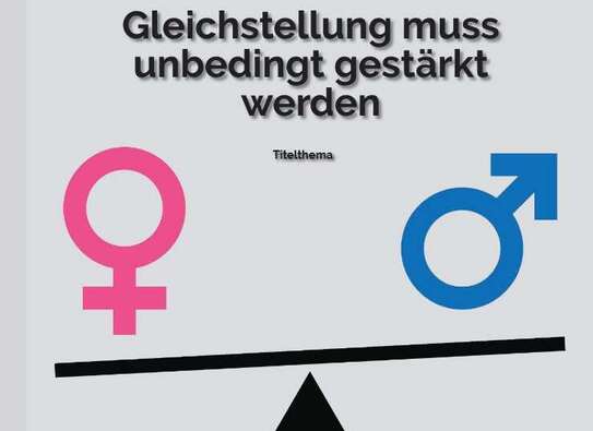 Ausschnitt Titelblatt, Gleichstellungssymbole auf Waage, Ungleichgewicht.