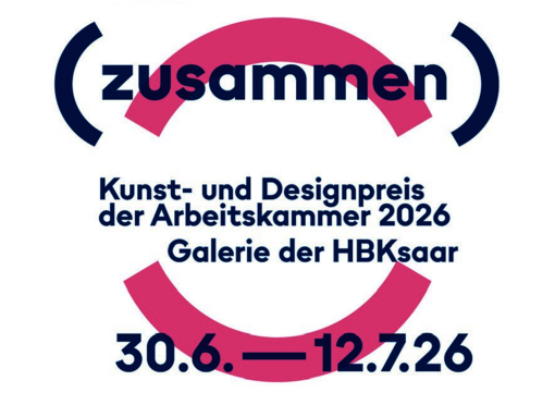 Plakat mit der Text auf weißem Grund: Ankündigung der Ausstellung der HBK zum Thema "zusammen", die im Auftrag der Arbeitskammer entwickelt wurde