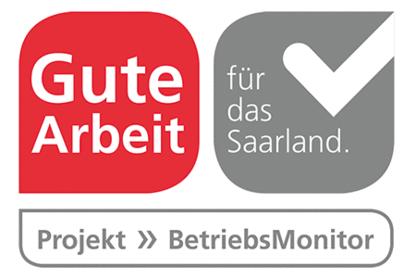 Logo  "Gute Arbeit" für das Saarland in rot, grau und weiß