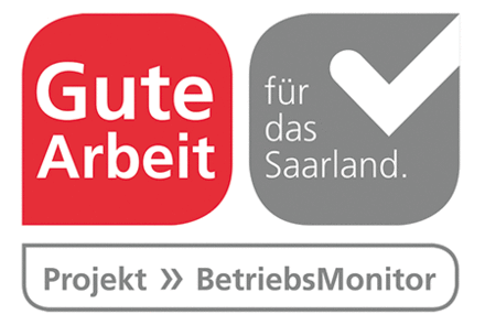 Logo  "Gute Arbeit" für das Saarland in rot, grau und weiß