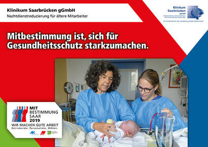 Ausstellerplakat Klinikum Saarbrücken: Nachtdienstreduzierung für ältere Mitarbeiter