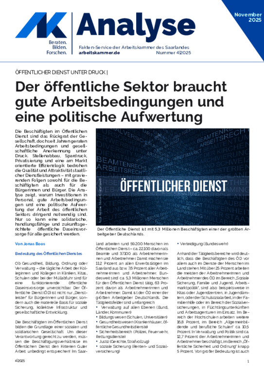 Der öffentliche Sektor braucht gute Arbeitsbedingungen und eine politische Aufwertung - Öffentlicher Dienst unter Druck (Ausgabe 4 / November 2025)