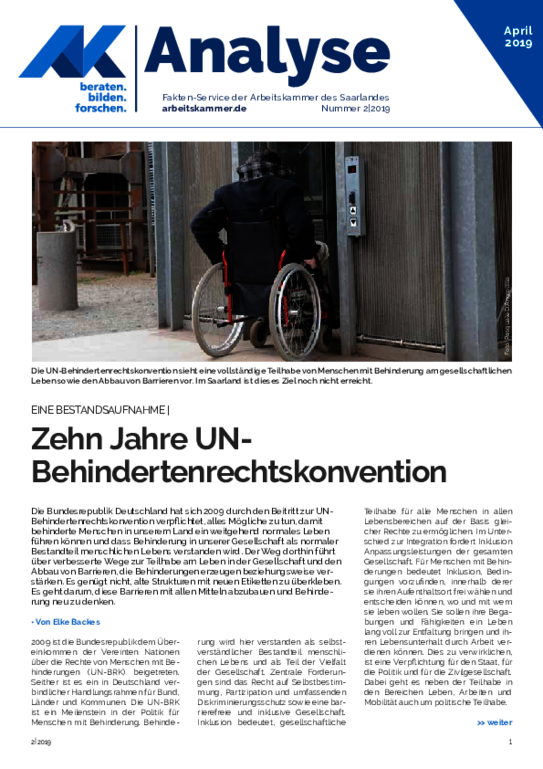 Zehn Jahre UN-Behindertenrechtskonvention - Eine Bestandsaufnahme: Im Saarland ist das Ziel noch nicht erreicht (Ausgabe 2 / April 2019)