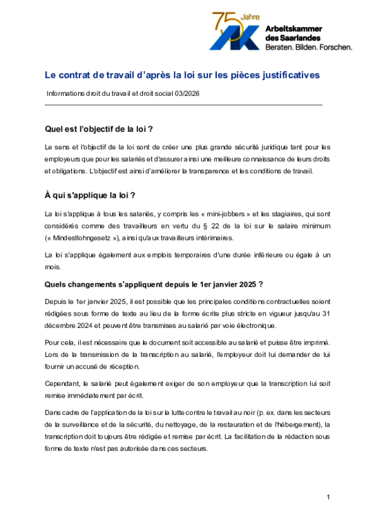 Contrats de travail (PDF sans barrière) Contrats de travail (PDF sans barrière) - Informations droit social et droit du travail 4/2026