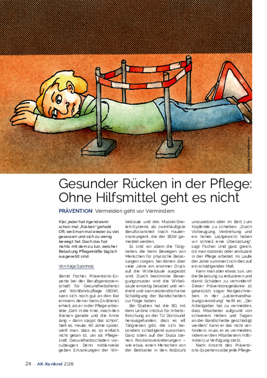 Gesunder Rücken in der Pflege: Ohne Hilfsmittel geht es nicht - PRÄVENTION Vermeiden geht vor Vermindern
AK-Konkret, Heft 2, April 2026