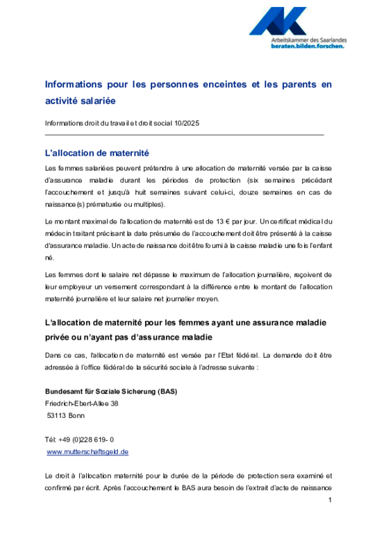 Dépliant sur de congé parental et les allocation parentales (PDF sans barrière) Dépliant sur de congé parental et les allocation parentales (PDF sans barrière) - Informations droit social et droit du travail 10/2025