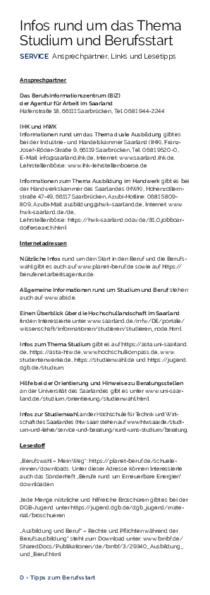 "Tipps zum Berufsstart" Infos rund um das Thema Studium und Berufsstart - Beilage Heft 2, April 2025