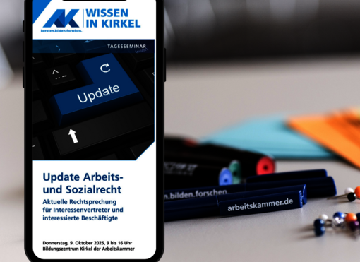 Handy, auf dem der Titel des Seminars angezeigt wird.