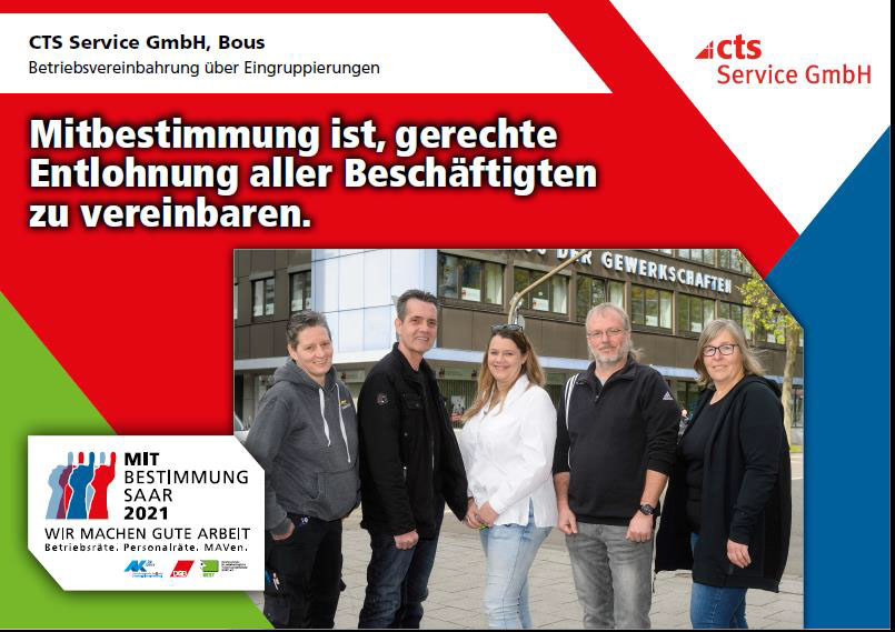 Ausstellerplakat CTS Service GmbH: Betriebsvereinbarung über Eingruppierungen