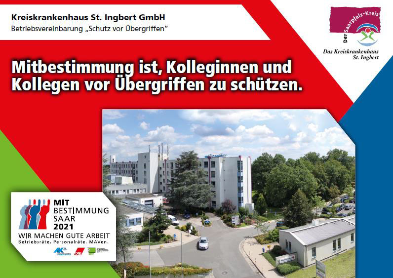 Ausstellerplakat Kreiskrankenhaus St. Ingbert: Betriebsvereinbarung "Schutz vor Übergriffen"