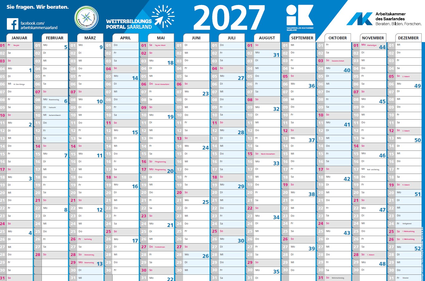 Blau-Weißer Wandkalender