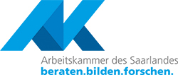 AK-Logo mit dem Schriftzug "Arbeitskammer des Saarlandes, beraten, bilden, forschen"